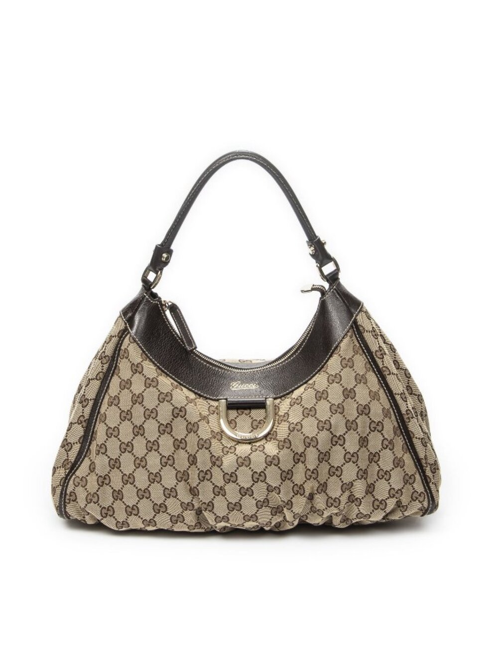Gucci Large D Ring Hobo Beige Brown GG Canvas